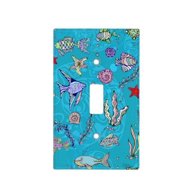 Turquoise Fish Pattern Light Switch Cover (Front)