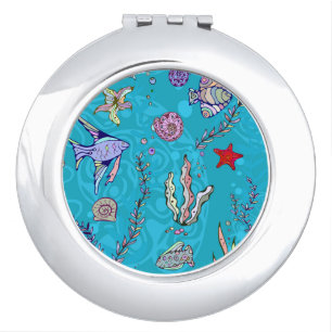 Turquoise Fish Pattern Makeup Mirror
