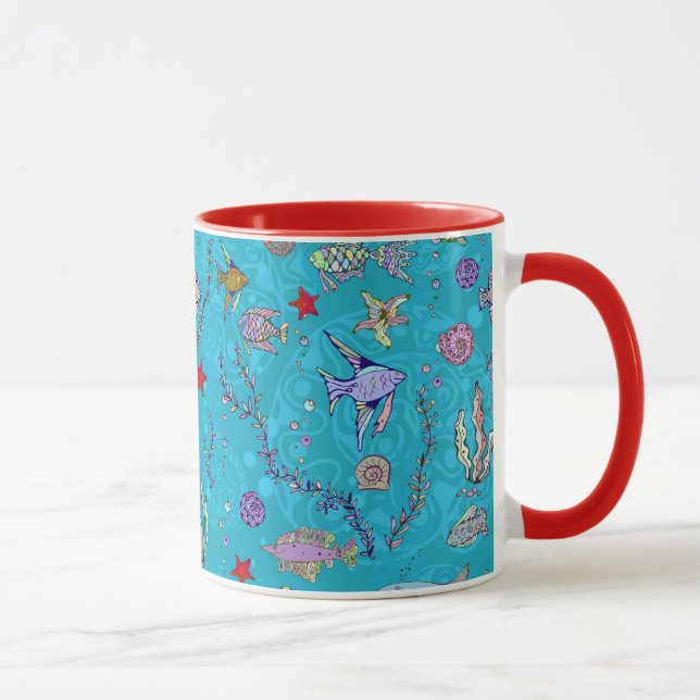 Turquoise Fish Pattern Mug (Right)