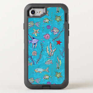 Turquoise Fish Pattern OtterBox Defender iPhone SE/8/7 Case