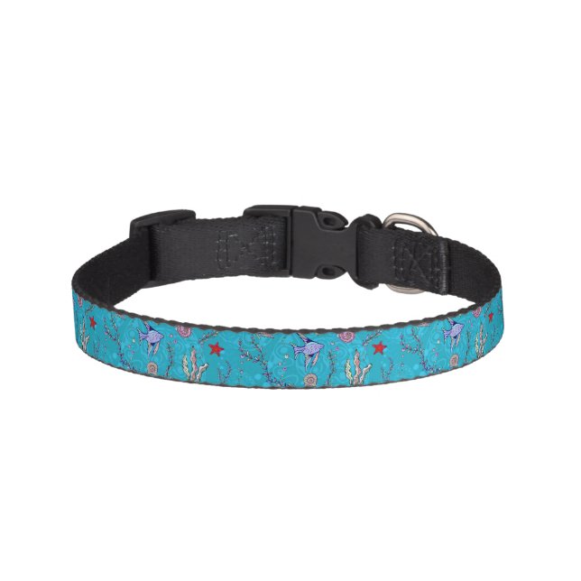 Turquoise Fish Pattern Pet Collar (Front)