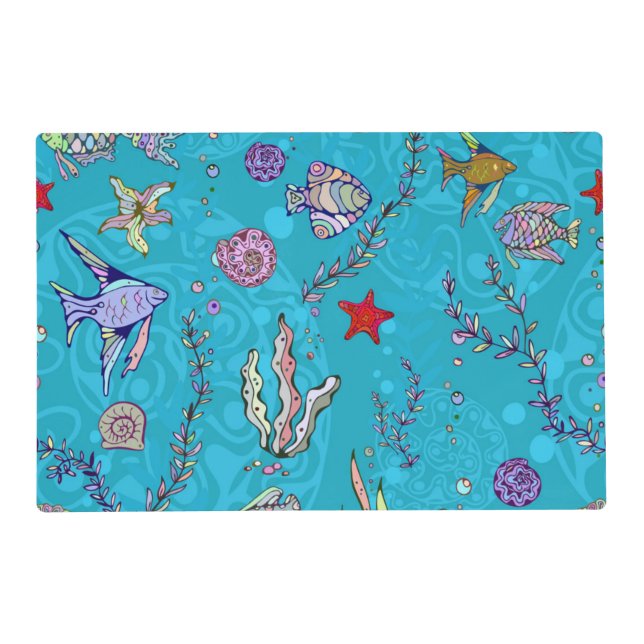 Turquoise Fish Pattern Placemat (Front)