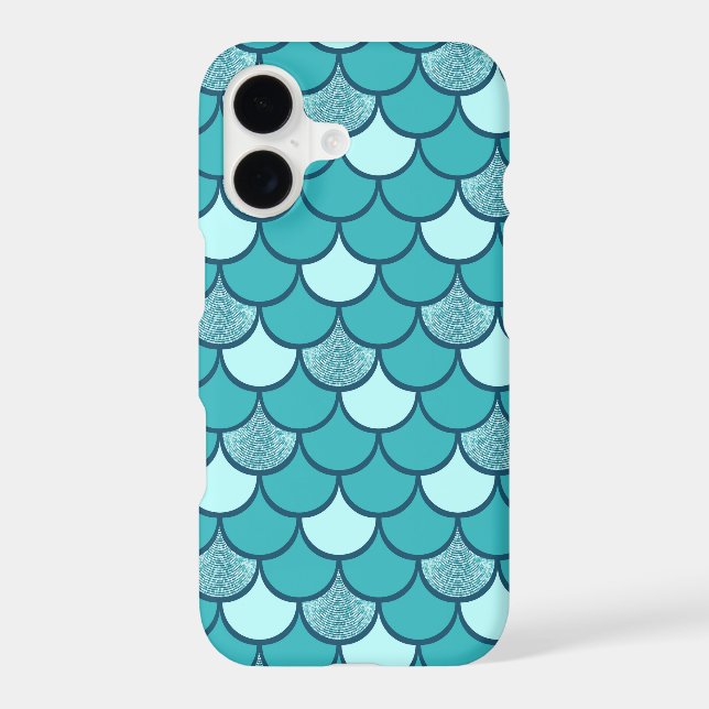 Turquoise  fish scale pattern with glitter effect iphone case (Back)