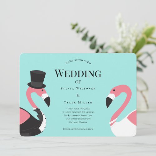 Turquoise Flamingo Wedding Invitation