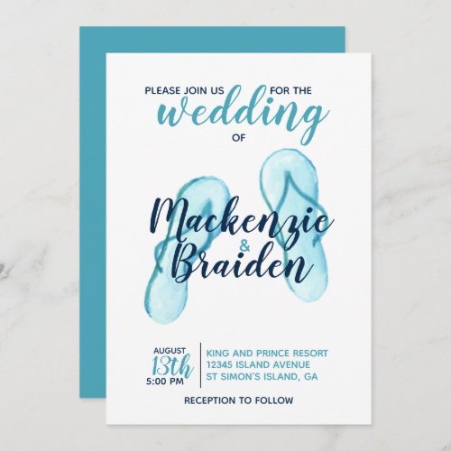 Turquoise Flip Flops Beach Wedding Invitation