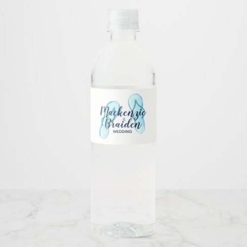 Turquoise Flip Flops Beach Wedding Water Bottle Label