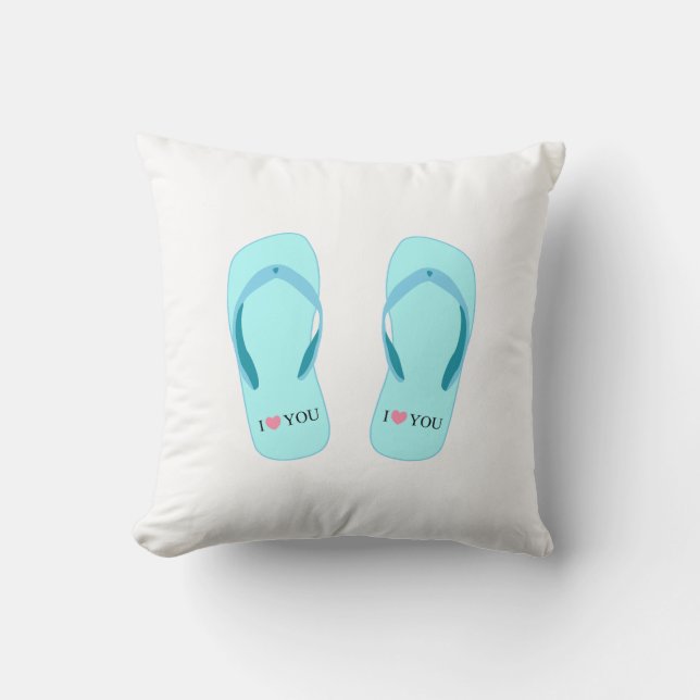 Turquoise Flip Flops Throw Pillow (Front)