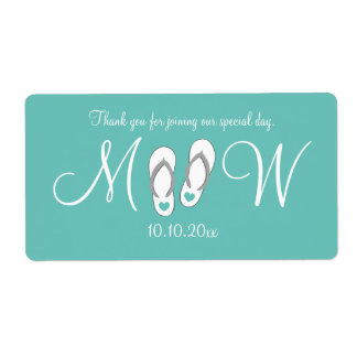 Turquoise flip flops wedding water bottle labels