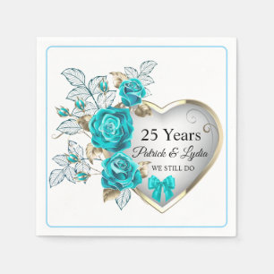 Turquoise Floral 25th Anniversary - I STILL DO Napkins