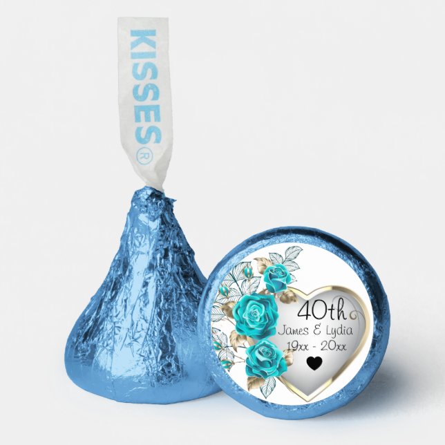 Turquoise Floral 40th Wedding Anniversary Heart  Hershey®'s Kisses® (Front)