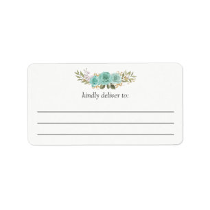 Turquoise Floral Blue Roses Large Write-On Address Label