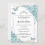 Turquoise Floral Butterflies Silver Quinceañera Invitation