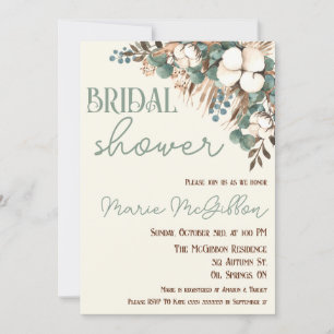 Turquoise Floral,Cotton,Pampas Grass Bridal Shower Invitation