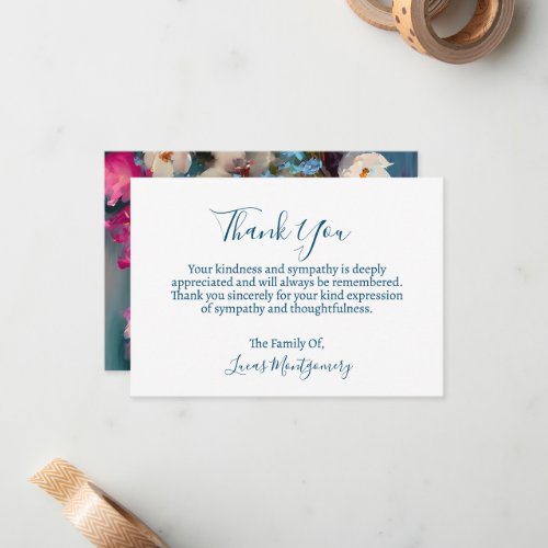 Turquoise Floral Funeral Thank You Sympathy   Note Card