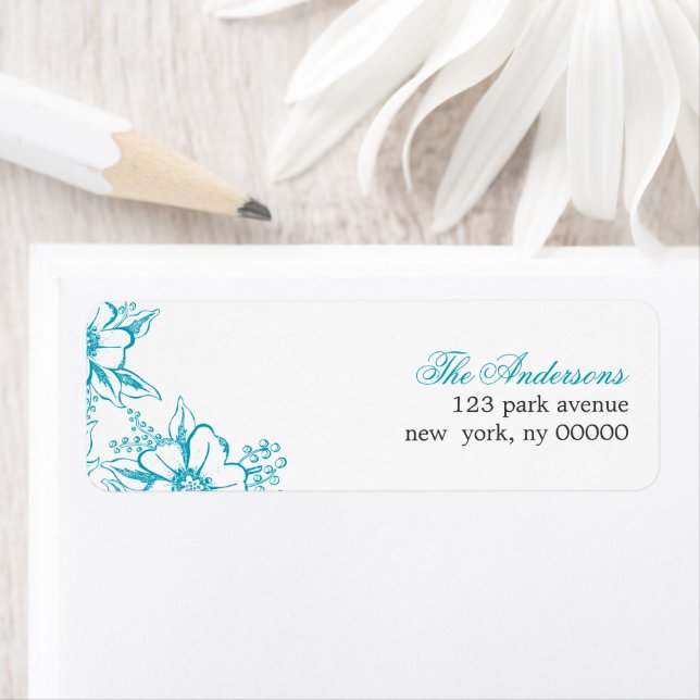 Turquoise Floral Letterpress Style Wedding Label (Insitu)