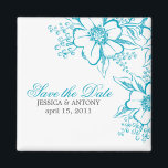 Turquoise Floral Letterpress Style Wedding Magnet<br><div class="desc">Elegant Wedding Save the Date announcements.
 Graphics by Mujka</div>