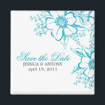 Turquoise Floral Letterpress Style Wedding Magnet<br><div class="desc">Elegant Wedding Save the Date announcements.
 Graphics by Mujka</div>