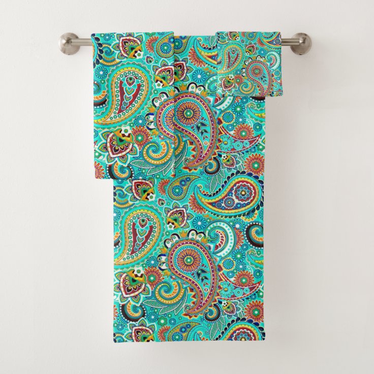 Turquoise Floral Paisley Bath Towel Set | Zazzle