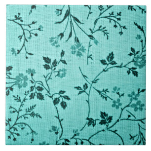 Turquoise floral pattern ceramic tile