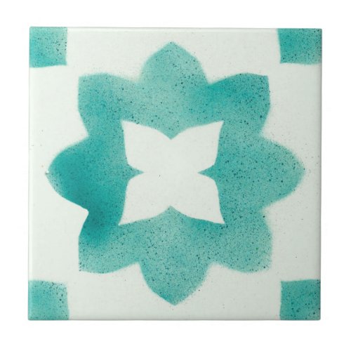 Turquoise Floral Pattern Ceramic Tile