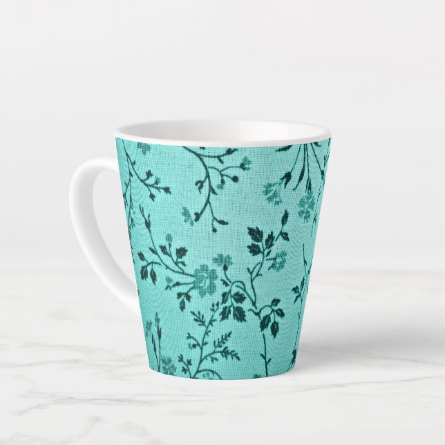 Turquoise floral pattern latte mug (Left Angle)