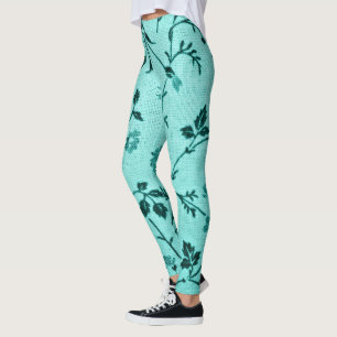 Turquoise floral pattern leggings