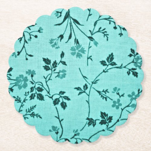 Turquoise floral pattern paper coaster