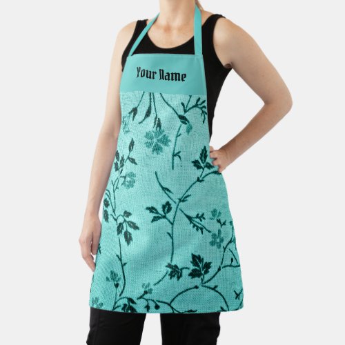 Turquoise floral pattern TEMPLATE Apron