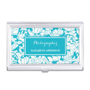 Turquoise Floral Photographer Case For Business Cards