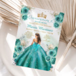 Turquoise Floral Princess Gold Crown Quiñceanera Invitation<br><div class="desc">EDITABLE Turquoise Floral Princess Gold Crown Quiñceanera Invitation
Elegant Turquoise Flowers Princess Dress Mis Quince Invite
Quinceañera 15 Anos,  16th Birthday Gold Glitter</div>