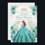 Turquoise Floral Princess Gold Crown Quiñceanera Invitation<br><div class="desc">EDITABLE Turquoise Floral Princess Gold Crown Quiñceanera Invitation
Elegant Turquoise Flowers Princess Dress Mis Quince Invite
Quinceañera 15 Anos,  16th Birthday Gold Glitter</div>