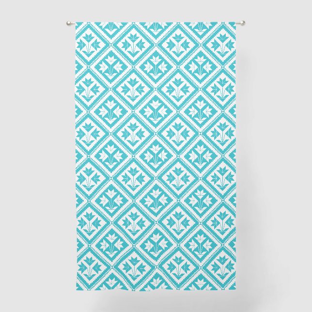 Turquoise Floral Quilt Curtains (Front)