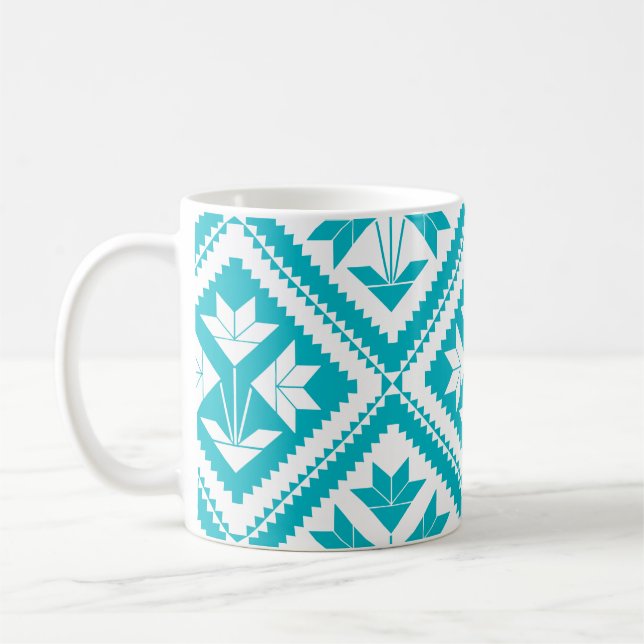 Turquoise Floral Quilt Mug (Left)