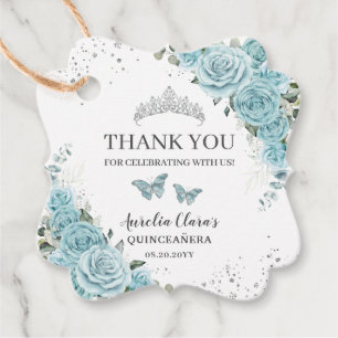 Turquoise Floral Quinceanera Sweet 16 Butterflies Favor Tags