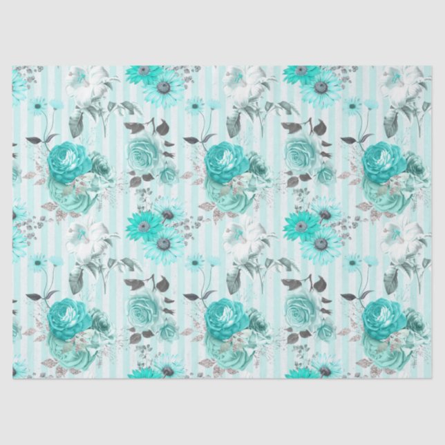 Turquoise Floral Series Design 10 Tissue Paper (Front)