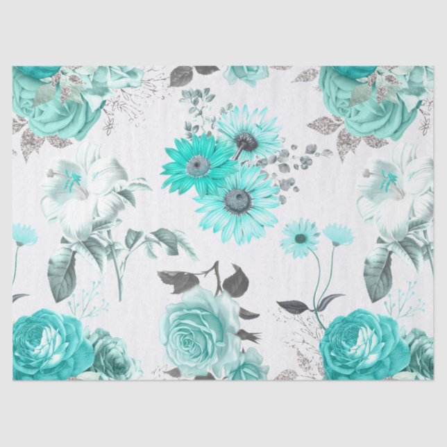 Turquoise Floral Series Design 11 Tissue Paper (Front)