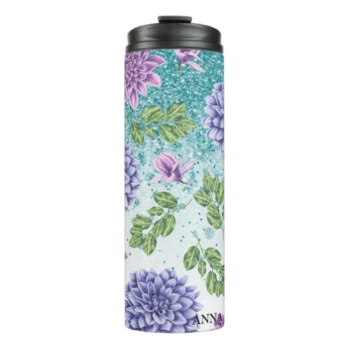  Turquoise Floral Succulent Glitter Girly  Thermal Tumbler