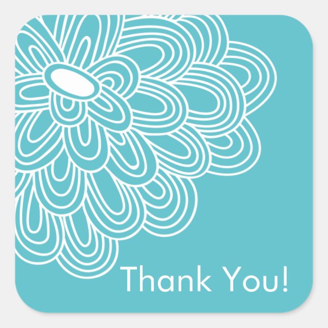 Turquoise Floral Thank You Bridal Shower Favor Square Sticker (Front)
