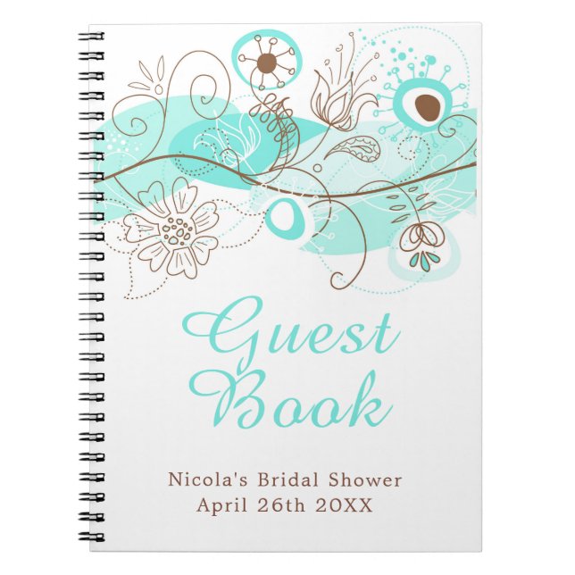 Turquoise Floral Twist Bridal Shower Notebook (Front)