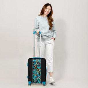 Turquoise Floral Urban Art Pattern Luggage