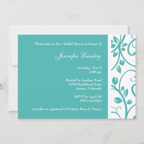 Turquoise Floral Vine Bridal Shower Invitation