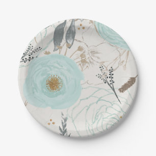Turquoise Floral Watercolor Paper Plates