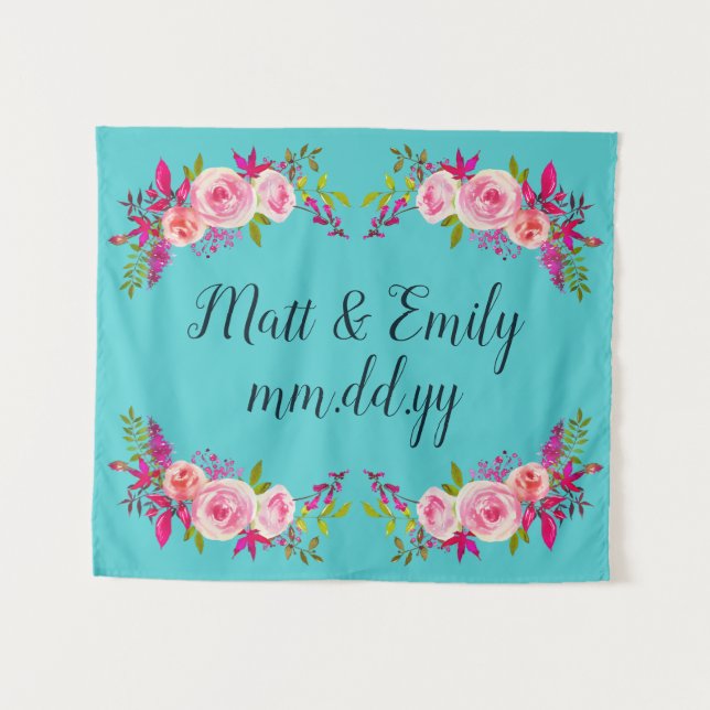 Turquoise Floral Wedding Backdrop Photo Booth Prop (Front (Horizontal))