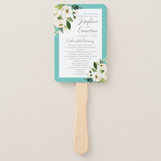 Turquoise Floral Wedding Ceremony Program Fan Zazzle Com