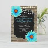 Turquoise floral wood string of lights wedding invitation (Standing Front)
