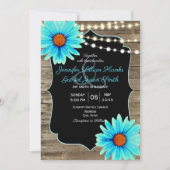 Turquoise floral wood string of lights wedding invitation (Front)