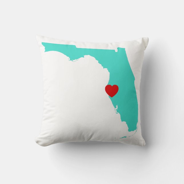 Turquoise Florida with Red Heart Throw Pillow (Front)