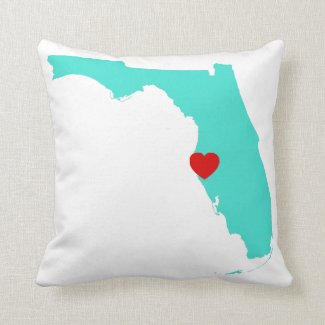 Turquoise Florida with Red Heart Throw Pillow