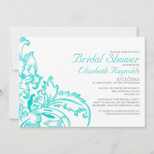 Turquoise Flourish Bridal Shower Invitations