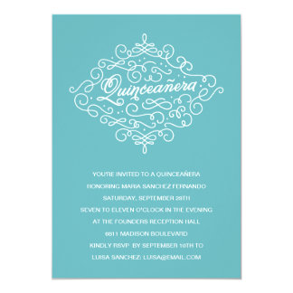 Turquoise Flourish Quinceanera Party Card